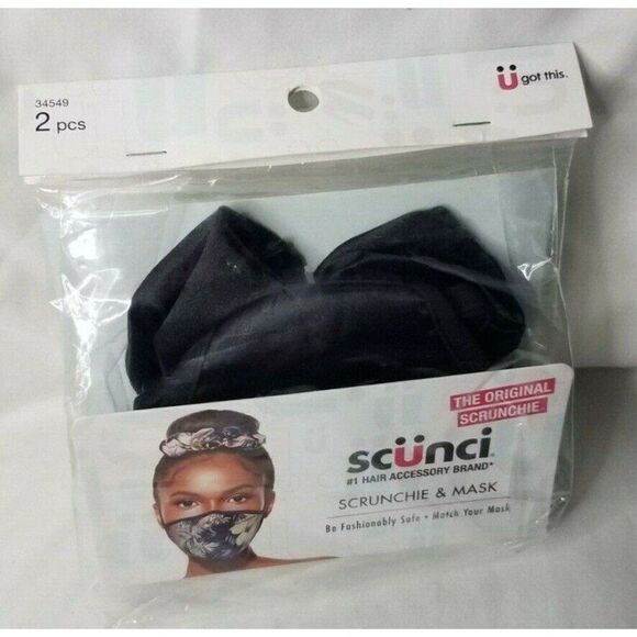 Scunci Solid Black Hair Scrunchie & Mask Set 2 Piece Matching #34549 - Picture 1 of 4